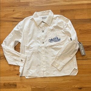 C’est Bon White Button-Up Shirt with City Design NWT